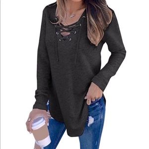 Gray Lace Up Pullover